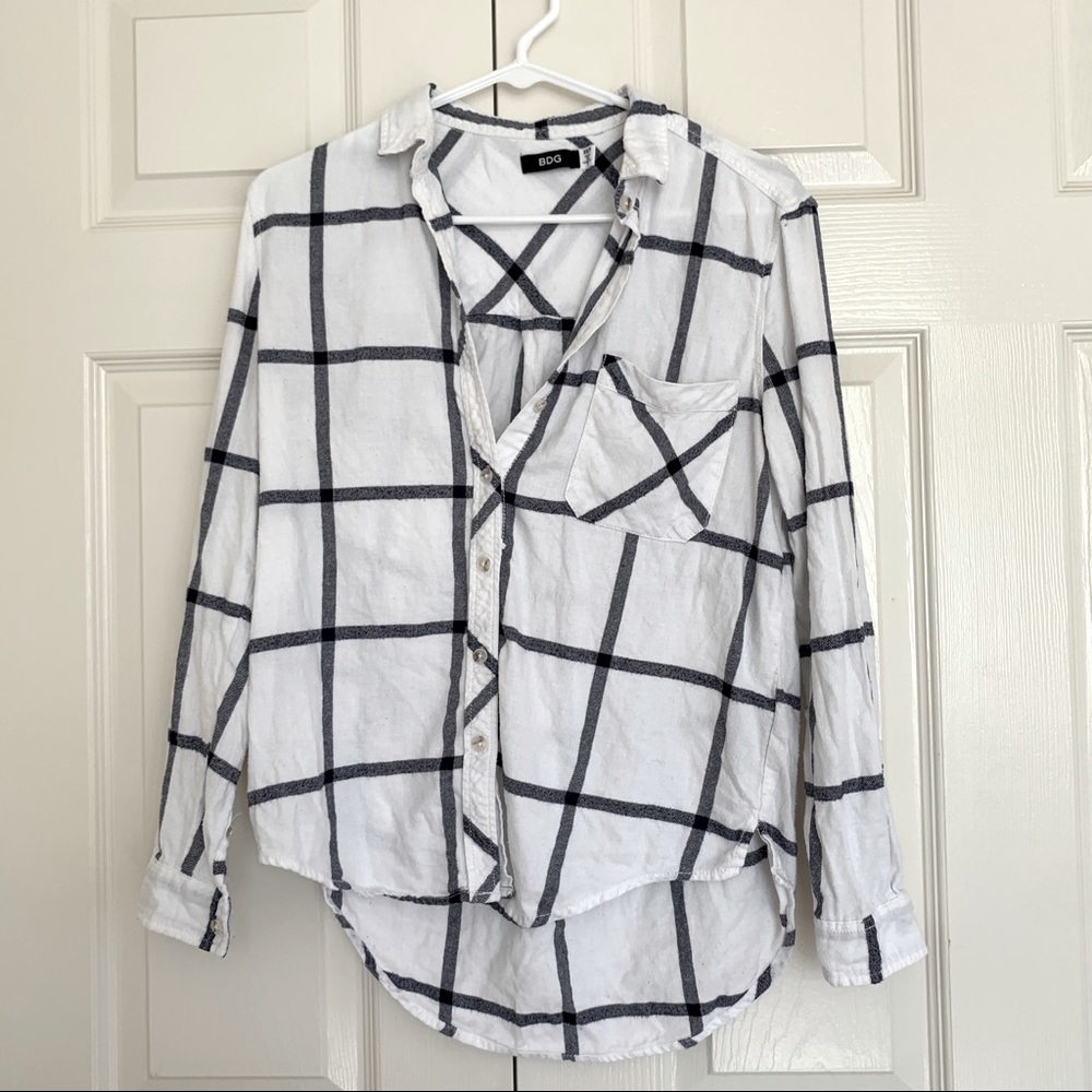BDG white and navy line print flannel size xs